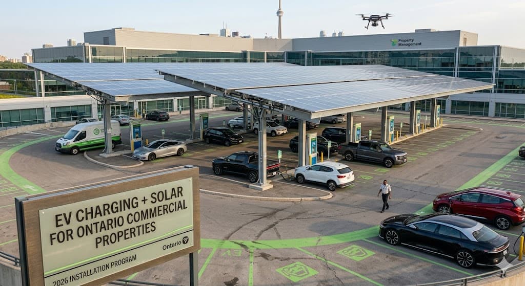 EV Charging + Solar for Ontario Commercial Properties (2026): Cost, ROI & Incentive Guide - Commercial Solar