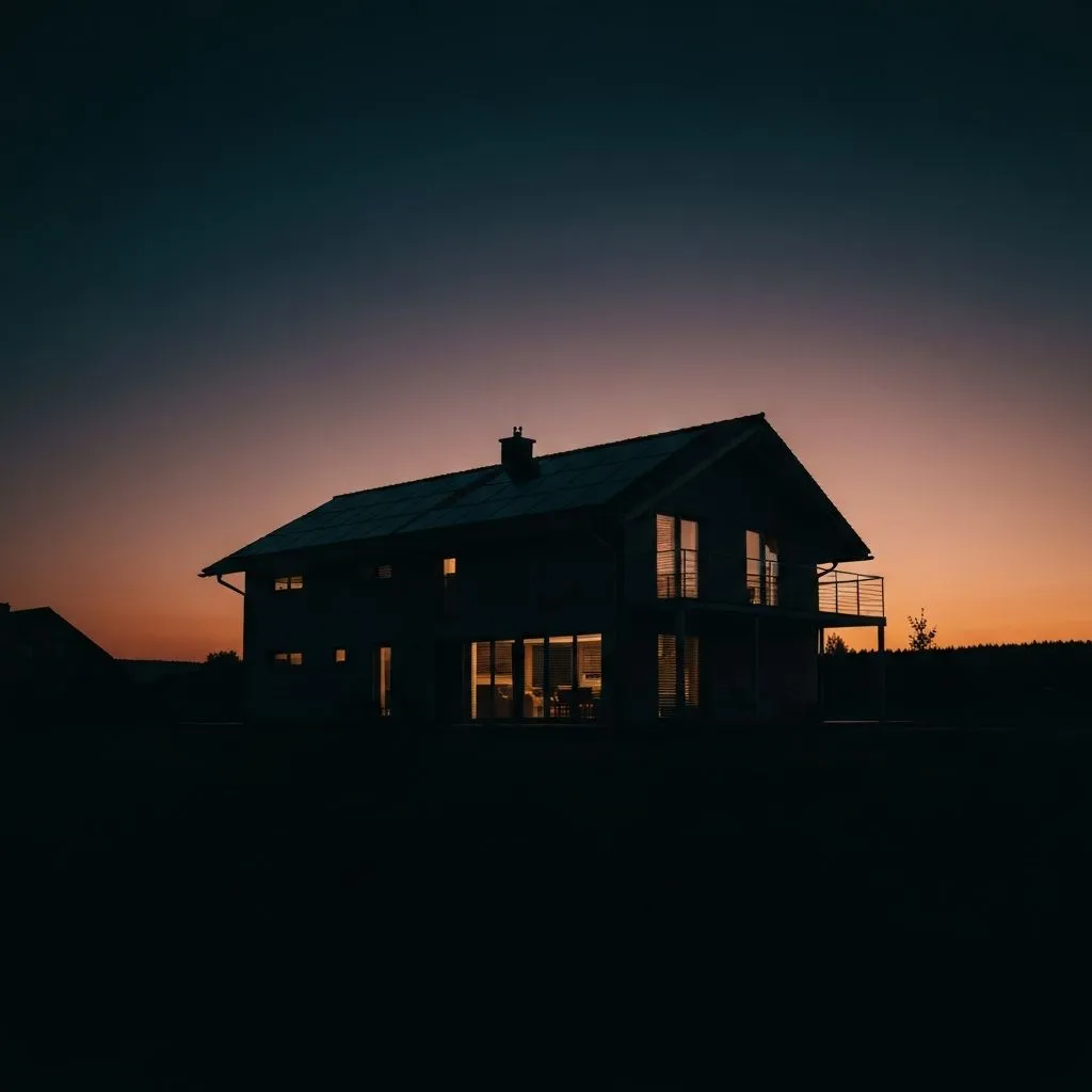Modern house with solar panels at dusk in Alberta